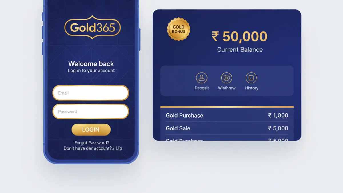 Gold365 app login screen and welcome bonus features on Android mobile in India