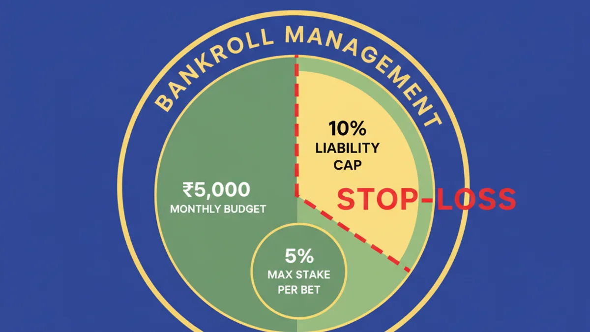 Bankroll management plan for Gold365 sports betting showing monthly budget split and stop-loss in rupees