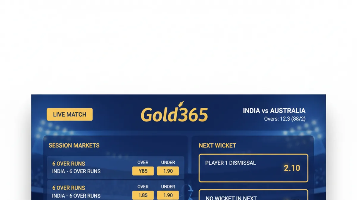 Gold365 in-play session markets on live cricket showing over runs and next wicket odds