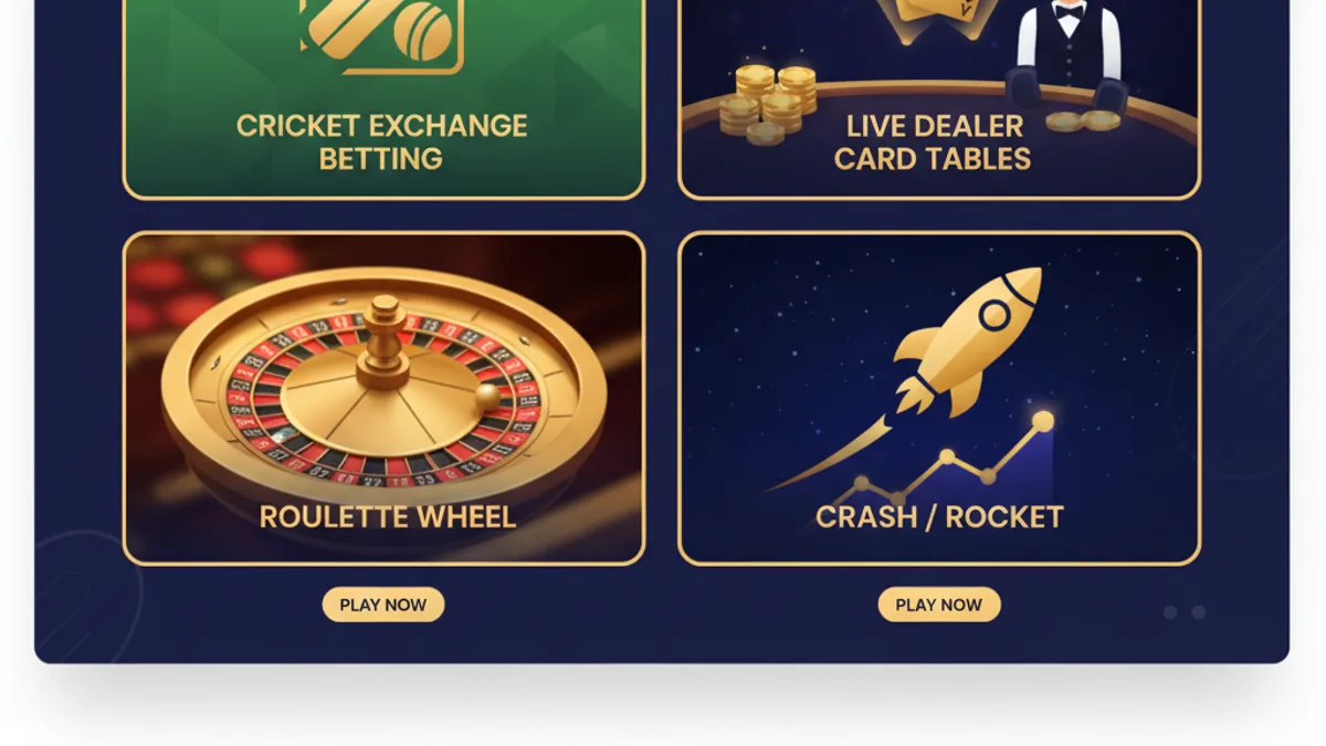Gold365 games lobby with live casino tables, Aviator and cricket exchange markets