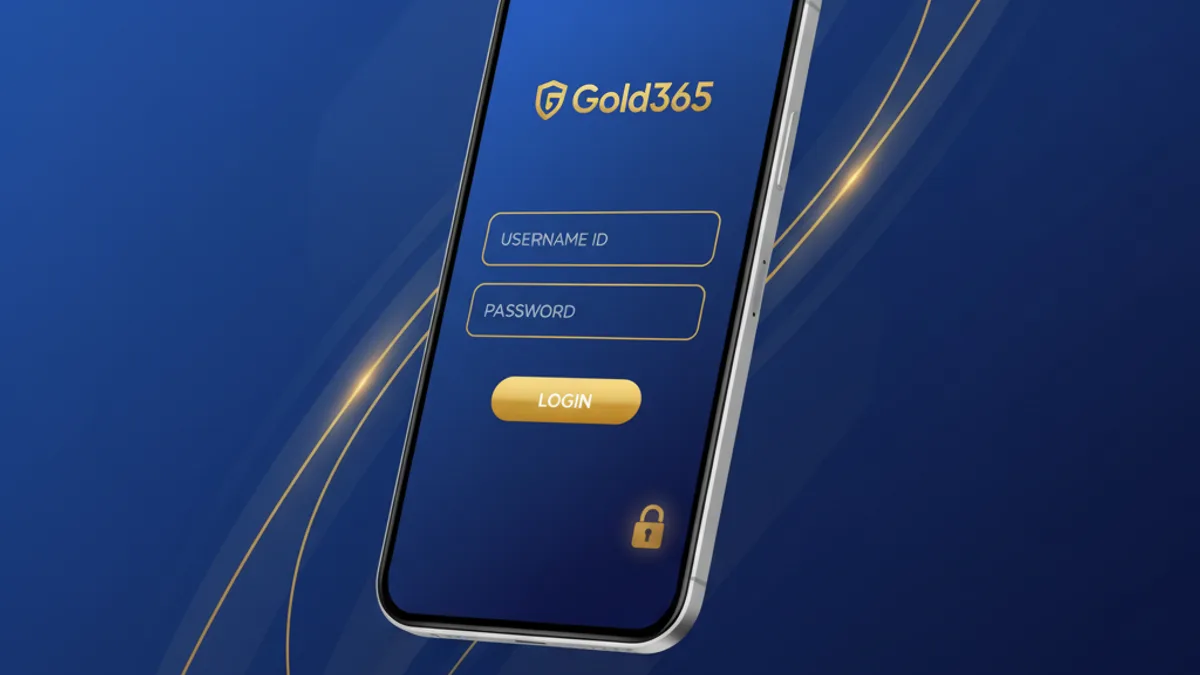 Gold365 login page on mobile showing login ID and password fields for Indian players
