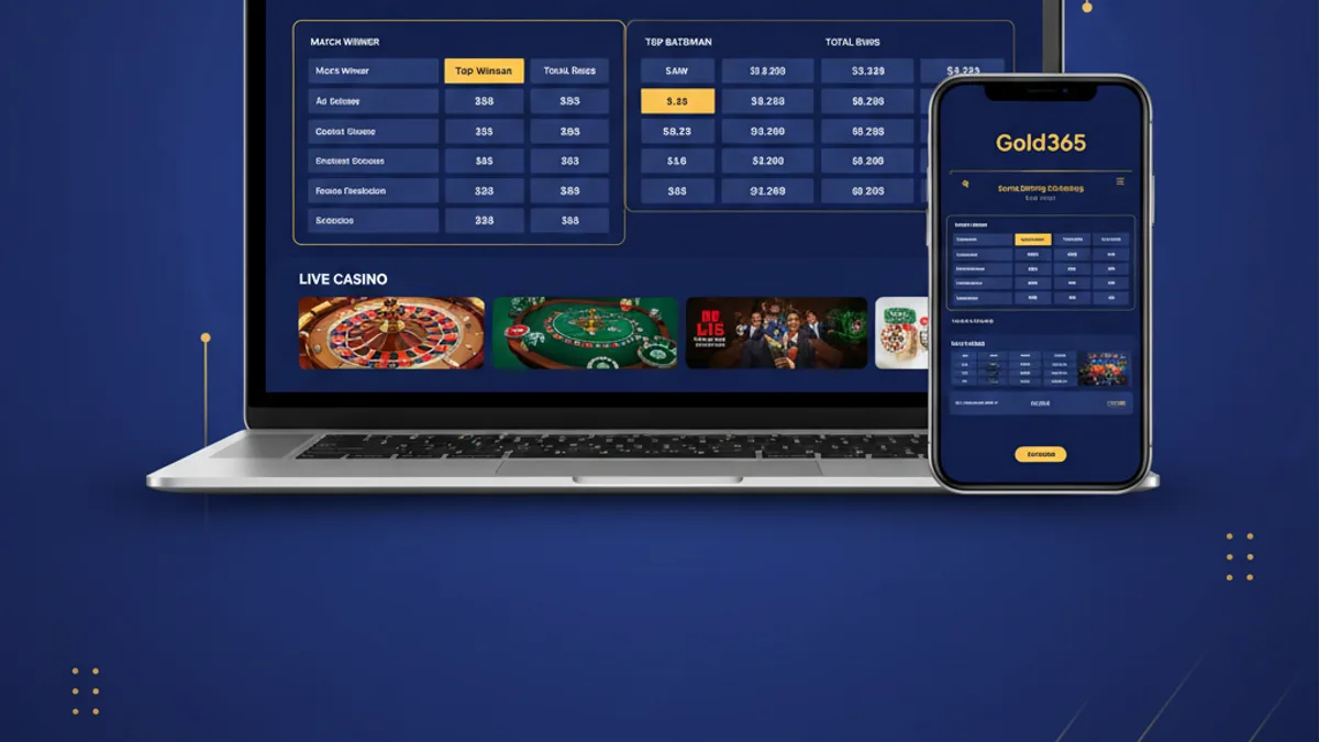Gold365 official site homepage dashboard showing cricket betting and live casino for India