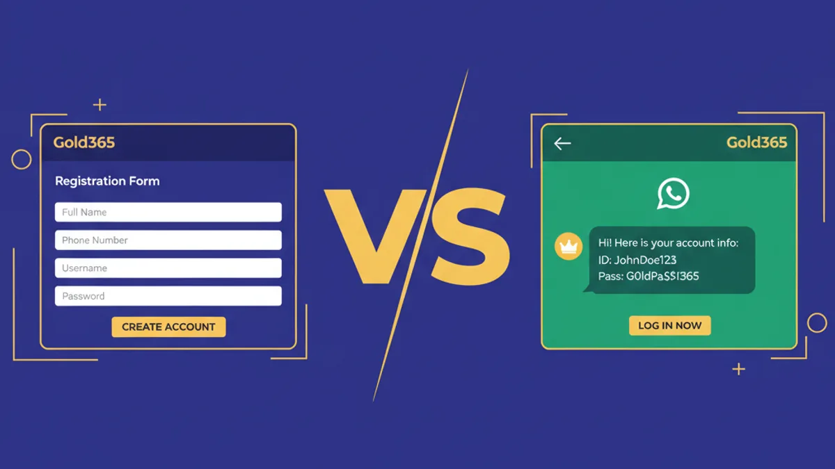 Gold365 register comparison, website sign up form versus WhatsApp agent new ID process for India