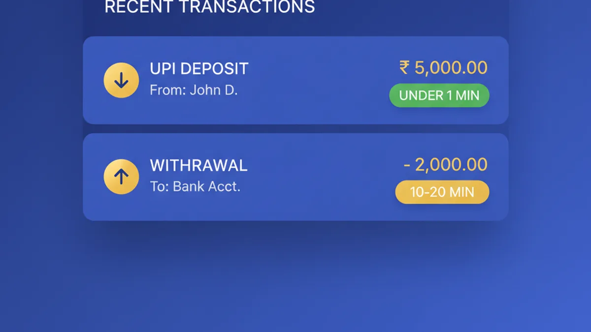 Gold365 UPI deposit and withdrawal timings shown on wallet screen for Indian players