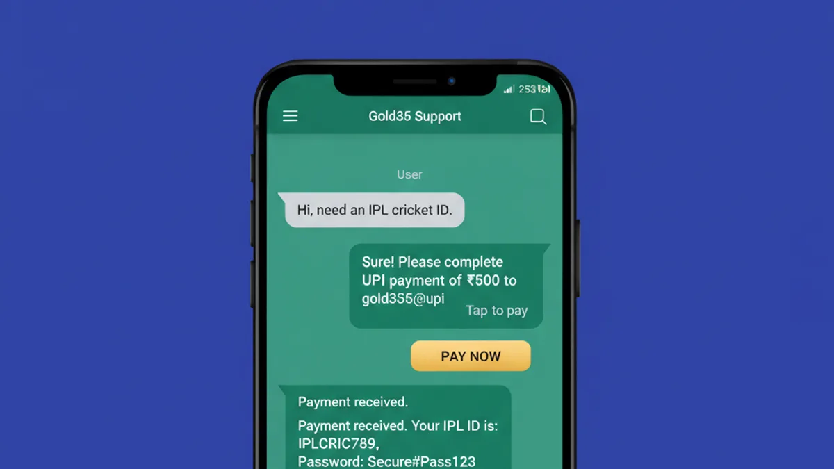 WhatsApp chat creating an instant IPL betting ID on Gold365 before match toss